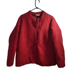 Dressbarn Vintage Red Quilted Textured Button Front Collarless Jacket 14/16W